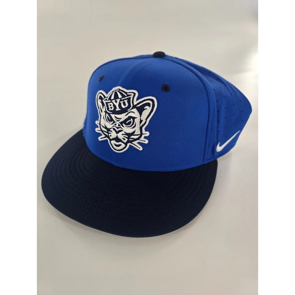 Nike BYU Cougars Flat Bill Cap Hat Adult 6 7/8 True Navy Blue Brigham Young New‎
